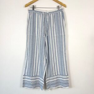 Casa Cabana Womens Linen Blend Striped Cropped Wide Leg Drawstring Pants S